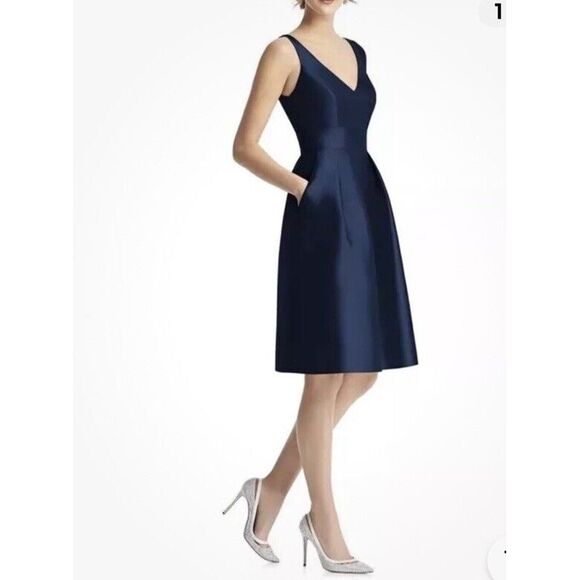 Alfred Sung Designer size‎ 6Dress Midnight Blue Padded Bust Knee Length - Picture 1 of 10